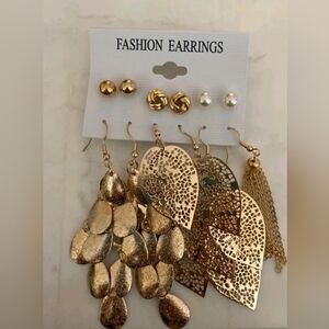 Women 6 pairs hollow out leaf decor earrings jewelry